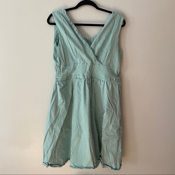 Turquoise Linen V-neck Dress - Picture 1 of 5